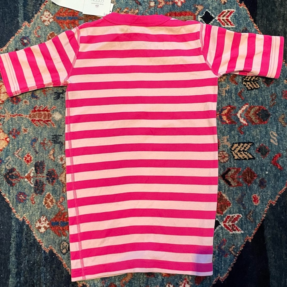 NWT Hanna Andersson Size 12 / 150 cm Organic Cotton Pink Striped Short John Set - Picture 5 of 8